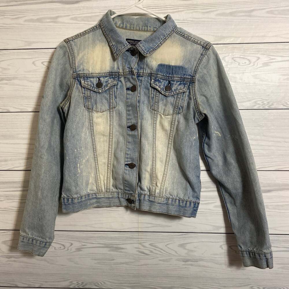 American Eagle Distressed Denim Jacket Casual Streetwear Festivall Transitional